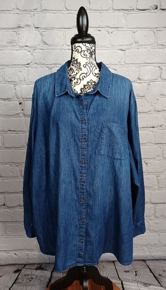 Ava & Viv chambray women's button front long sleeve shirt size 4x pocket b30 - Picture 1 of 9